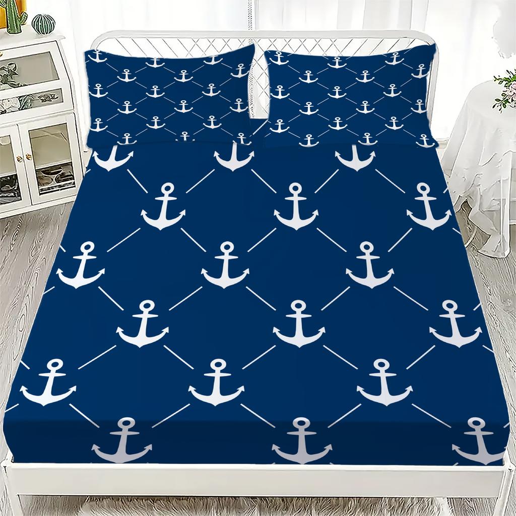 New Nautical Ocean Anchor Bedding Sets Ocean Spirit Fitted Sheet Queen Single Size Bed Linen with Pillowcase Teens Boys Gift
