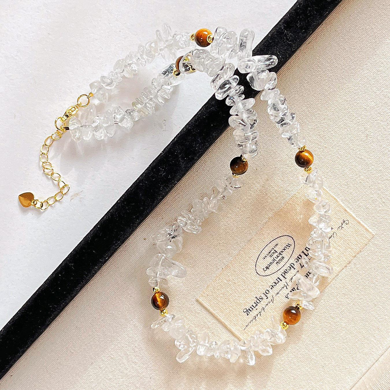 High Quality Maillard Natural Tiger S Eye Stone White Crystal Clavicle Chain Necklace For Women