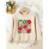 Unisex Kids Crewneck Sweatshirt, Cute Red Apple Green Leaf Fruit Print Pullover, Boys Girls Back To School Casual Sweatshirt For Kids Over 4 Years Old