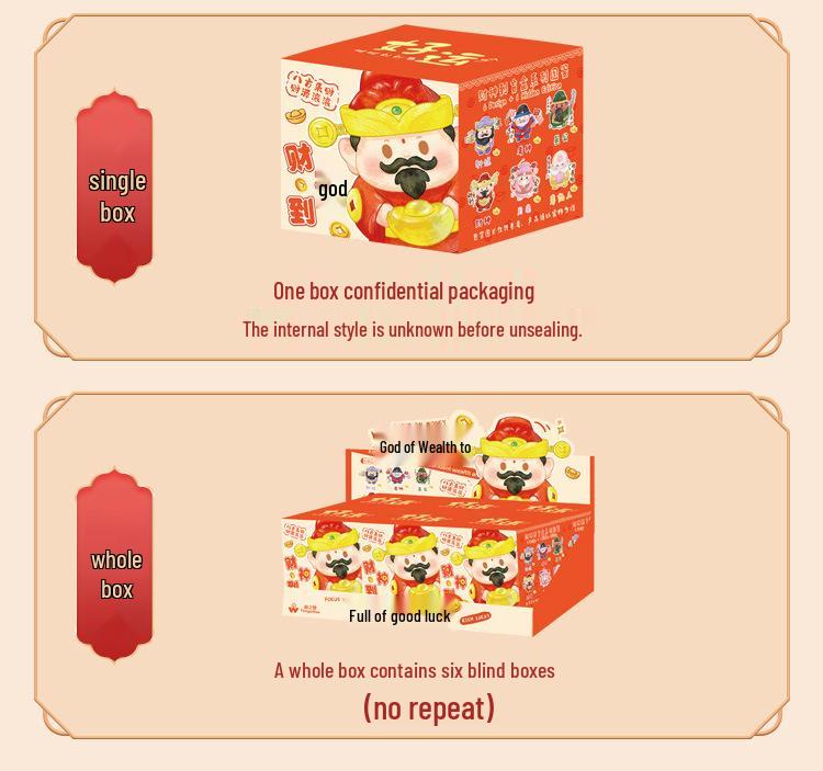God of Wealth Resin Cartoon Figure: Cute Immortal Ornament Blind Box Gift.
