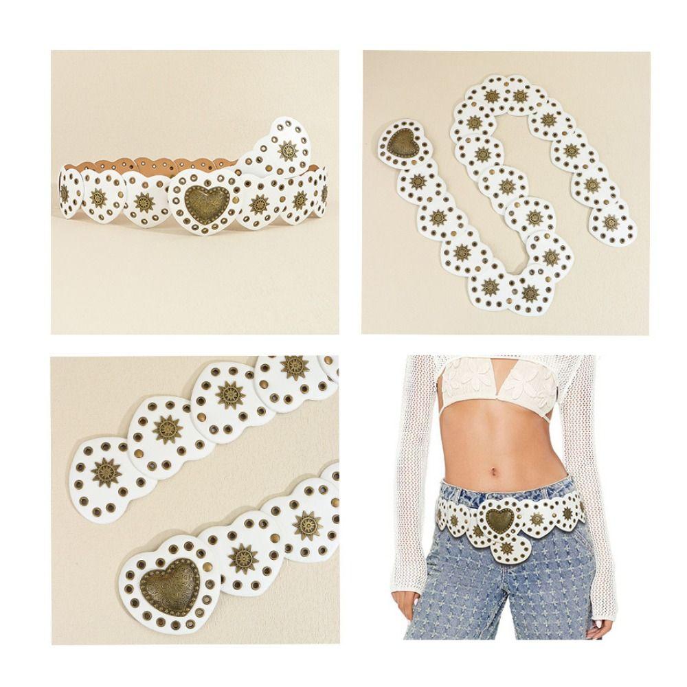 Wide Side Love Heart Patchwork Waist Korean Style PU Leather Waistbands Jeans Decor