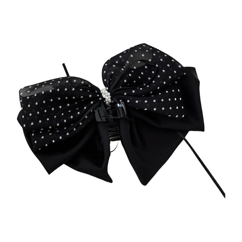 

Elegant Black White Dotted Bowknot Hair Clip Claw Clip French Lookings Hair Grip For Women Teens Daily Styling