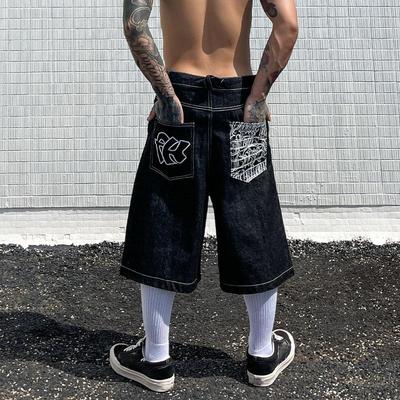 Pantaloncini in denim da uomo, stile hip hop, casual, alla moda, stile retrò, taglie forti