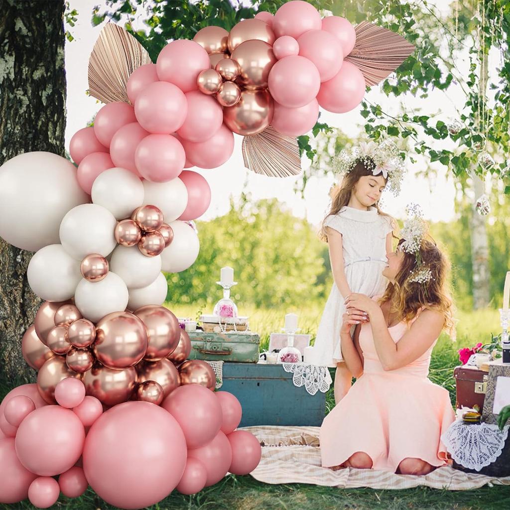 106Pcs Pink White Rose Gold Latex Balloon Set Suitable for Birthday Parties, Weddings, Valentine's Day Party Decoration