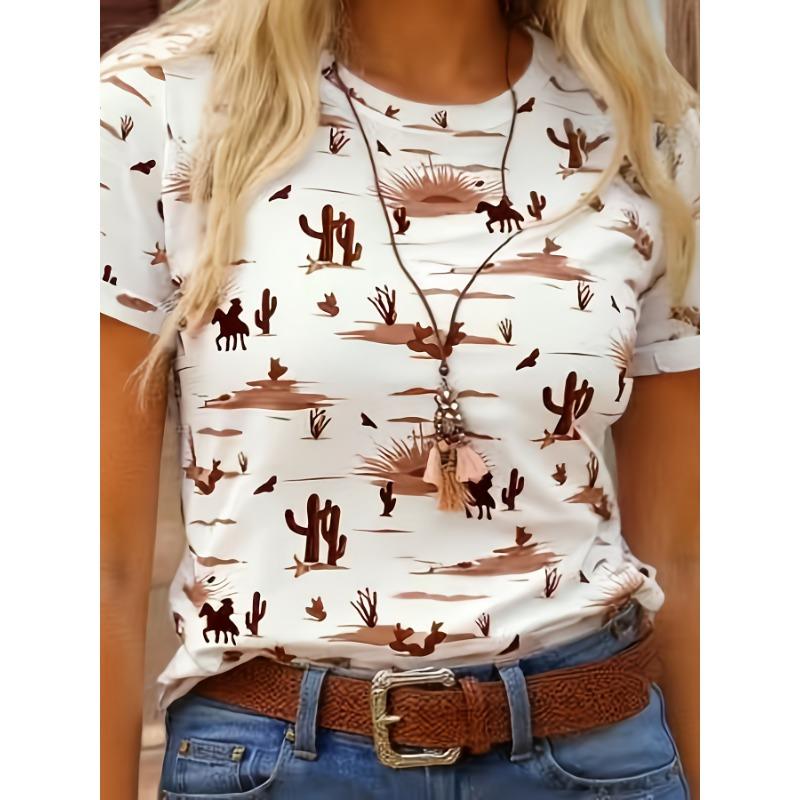 Women's Round Neck Regular Top Fashion Printed Casual T-Shirt