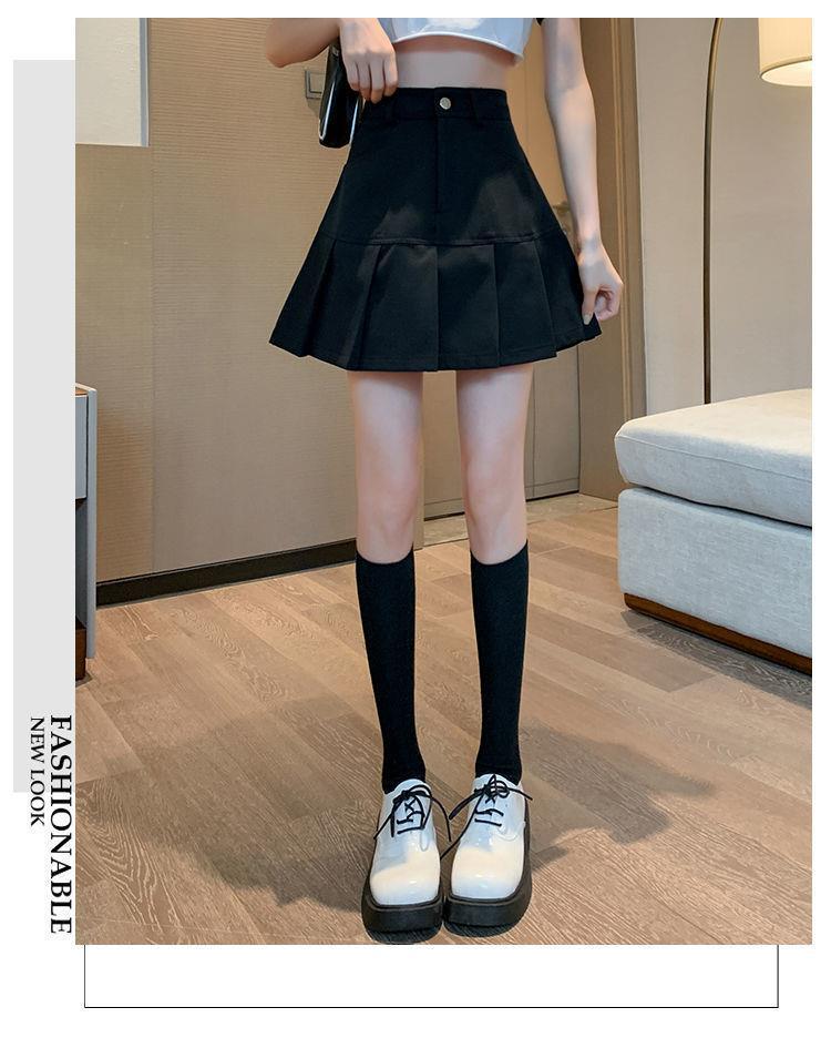 2024 College-Stil Petite High Waist A-Linien Plissee Midi Fishtail Rock