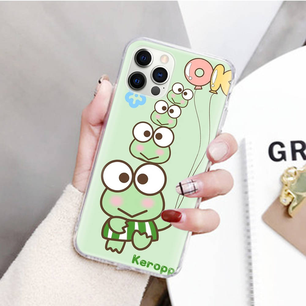 JZ2 Kerokero Keroppi Transparent Case for Samsung A04 A14 A23 M33 M53 Realme 10 9 C35 C55 VIVO Y02 X80 Infinix Hot 30 Note 11 Tecno Spark 8P Pro