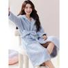 Pajamas Women's Autumn and Winter Coral Fleece Thickened Warm Long Sexy Internet Red Wind Plush Nightgown Bathrobe Blue