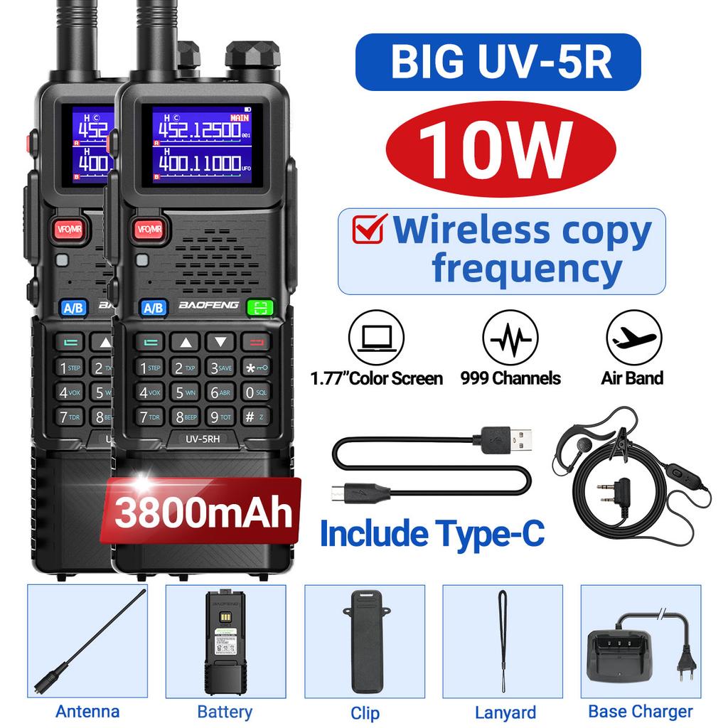 2PCS Baofeng UV-5RH 10W Air Band Walkie Talkie Multi Band Wireless Copy Frequency 999CH NOAA Long Range Ham Radio Upgraded UV-5R