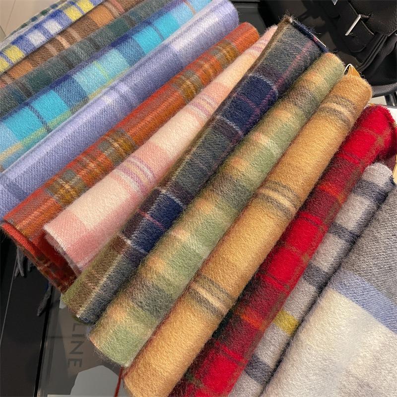 Burgundy small plaid pure wool scarf 100 warm retro scarf couple gift