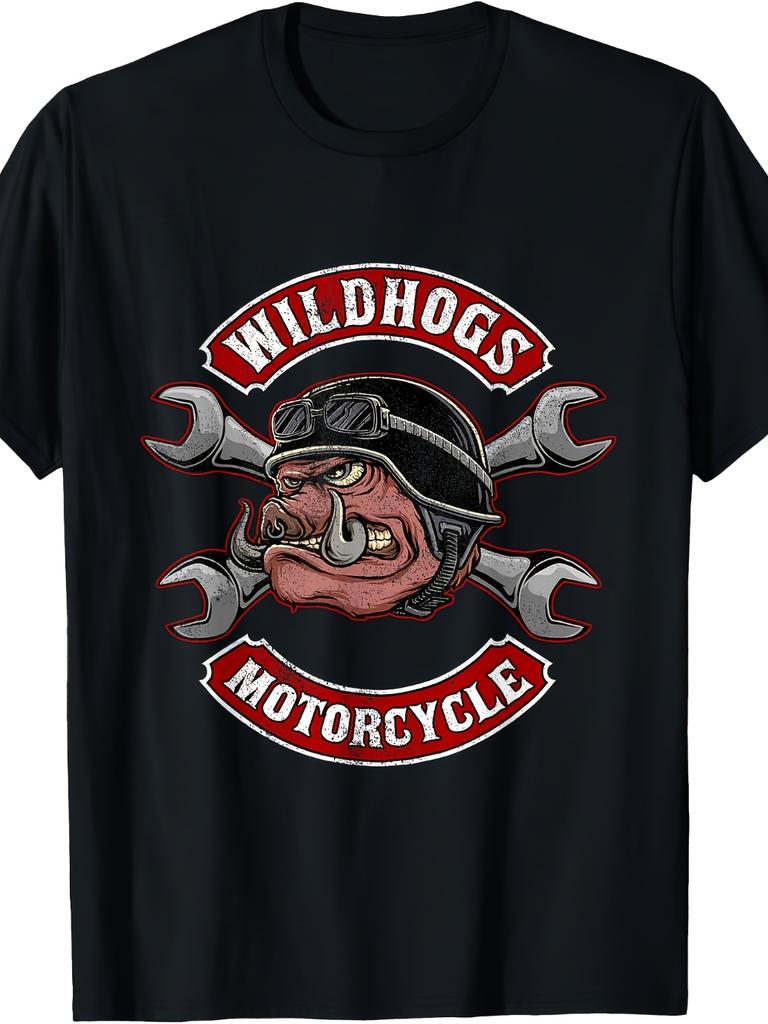 Men'S Wildhogs Motorcycle T-Shirt Featuring The Official Logo and A Graphic of Wild Boars Hunti