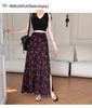 Retro Rose Print High-Waisted Side Slit A-Line Skirt - Women's Spring/Summer 2025 Collection