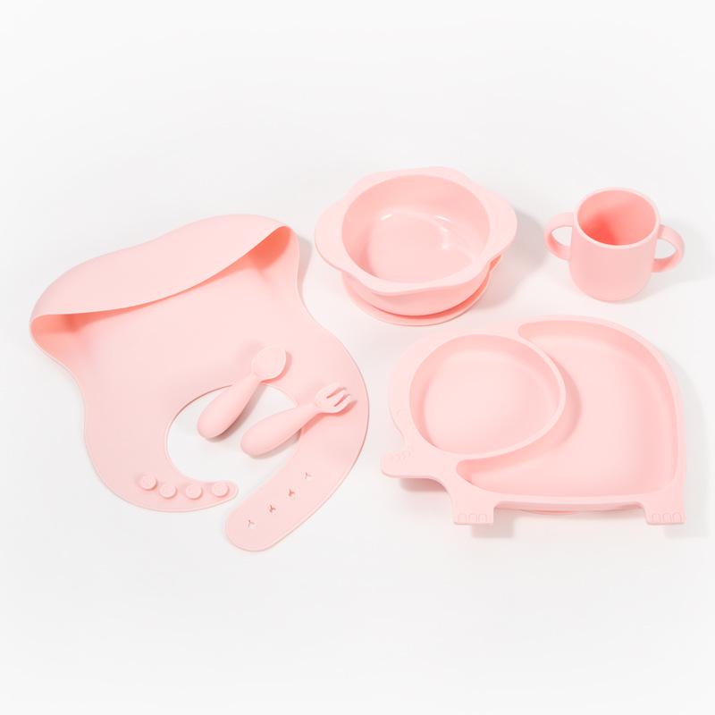 Ensemble de vaisselle pour bébé: Assiette Compartimentée en Silicone, Bavoir, Cuillère, Fourchette, Bol et Ventouse
