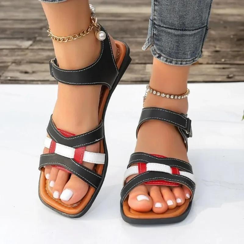 fashion Summer Women's Square Toe Heeled Sandals New Fashion Ankle Strap Casual Sandals for Women Outdoor Ladies Beach Shoes Plus Size