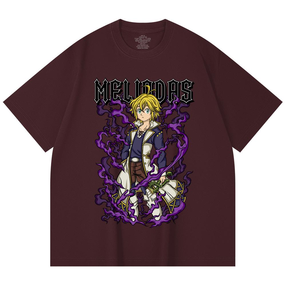 

230 Gsm 100% Cotton Seven Deadly Sins V7 Meliodas Print Unisex Heavy Cotton T Shirt 2XL вина червоного кольору