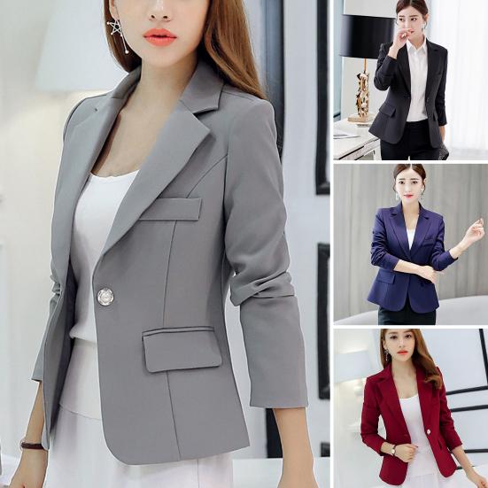 Chaqueta de traje ajustada de color liso para mujer, de primavera y verano, con manga larga y un botón.