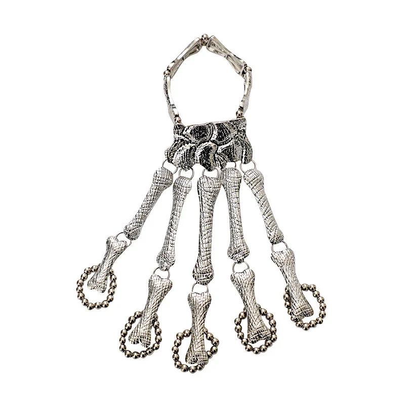 Gothic Punk Skull Ghost Skeleton Finger Bracelet Hand Chain Bangles for Halloween Femme Party Accessories