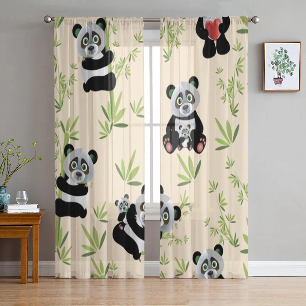 Niedliche Panda-Bambus-Vorhänge für Wohnzimmer, Kinderzimmer, Tüllvorhänge, Küche, Fensterbehandlungen, Panel-Vorhänge