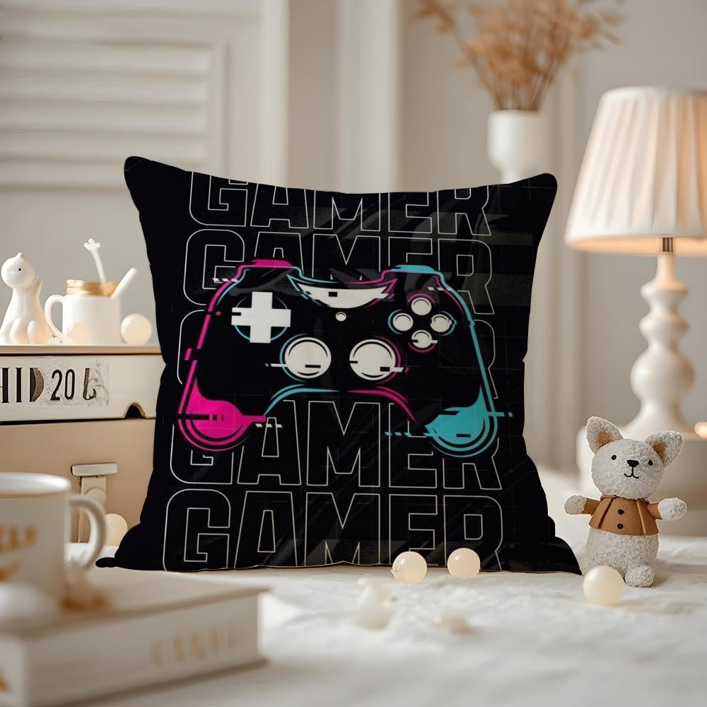 Colorful Graffiti Game Gamepad Cushion Cover Antidustmite Pillowcase Invisible zipper silky short plush Sofa cushion cover