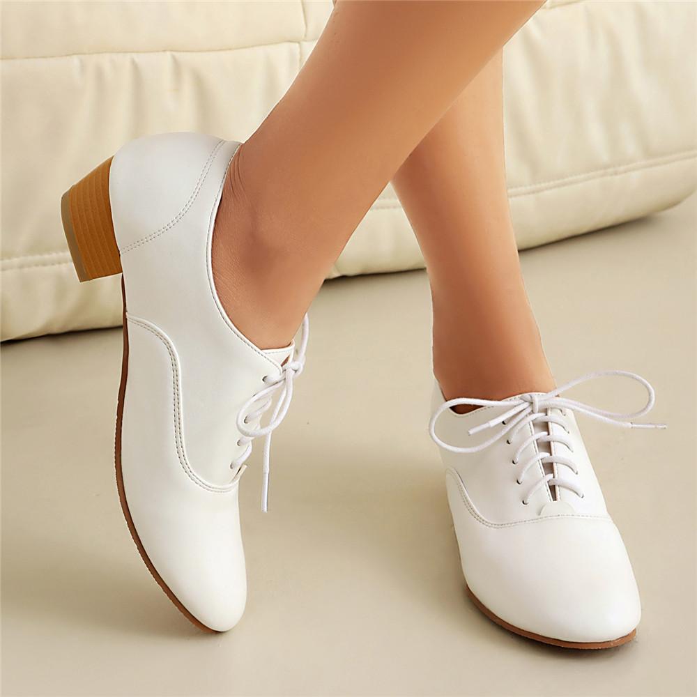 Fashion Woman Round Toe Casual Shoe Oxfords Female Footwear Leather Dress Rubber Solid Leisure Lace-Up Rome Flat PU Fabric Brogue 35-43