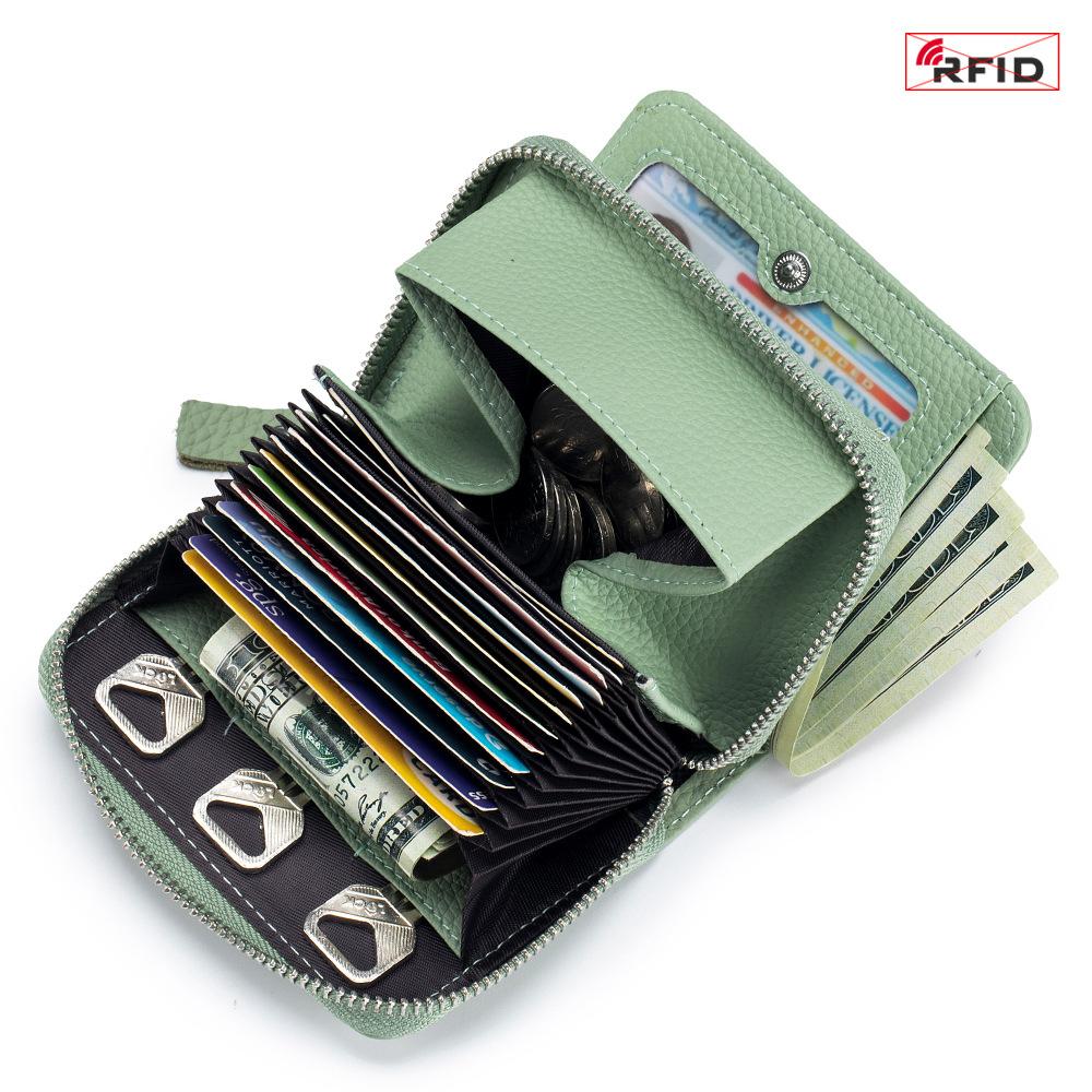 Neue einfache und multifunktionale kurze Geldbörse, Damen japanischer Stil erste Schicht Rindsleder Akkordeon-Kartenetui, großes Fassungsvermögen