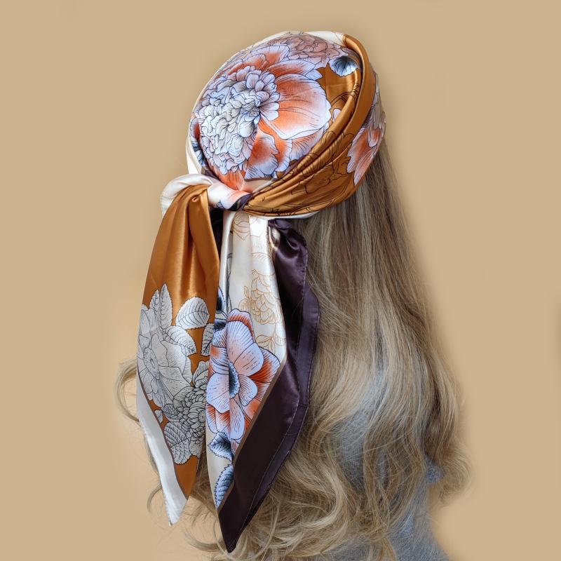 New 90*90cm Retro Brand Women Silk Scarf Bandanna Fashion Bohemian Pattern Square Hijab Lady Wrap Headband foulard muffler