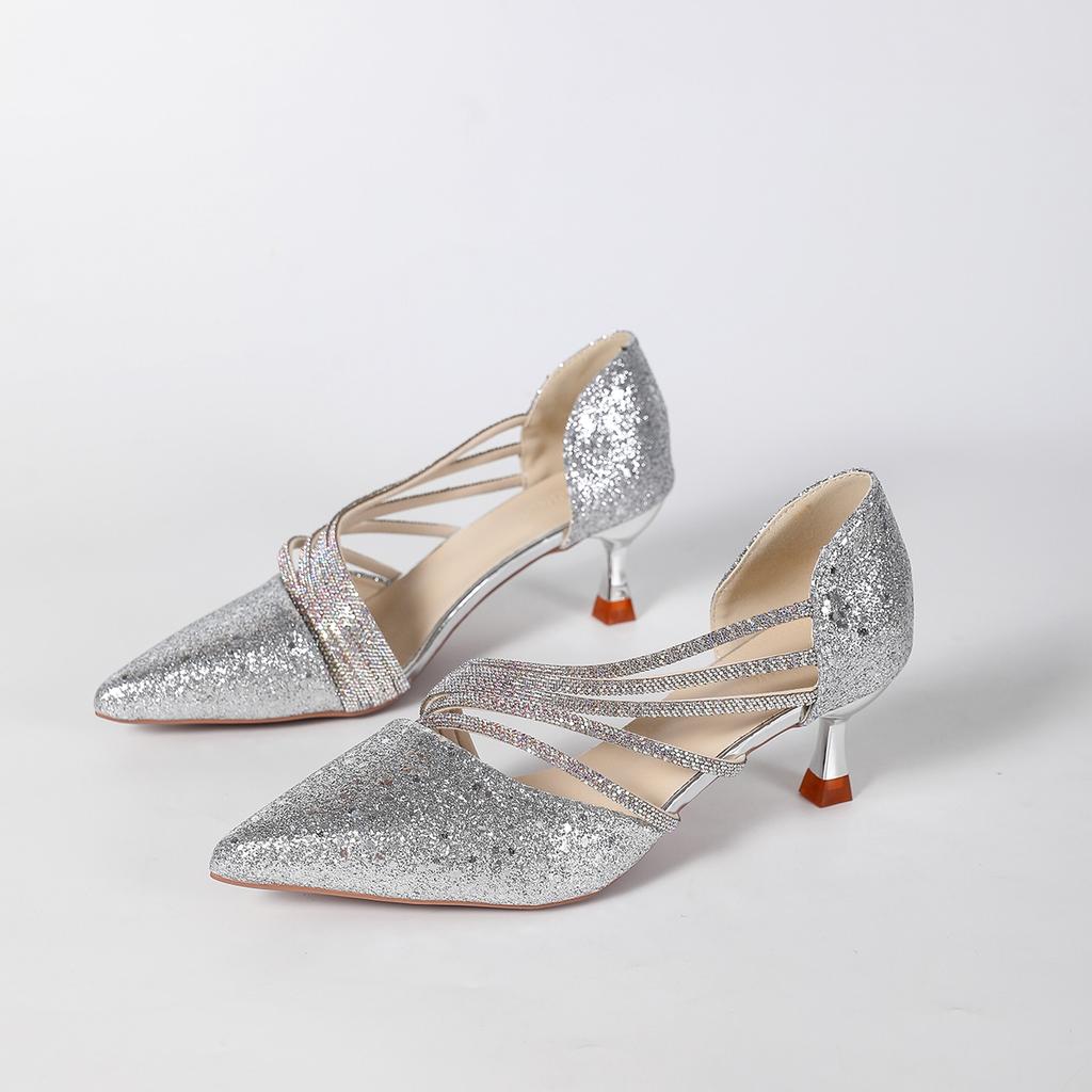 Fashion Women High Heels Pumps Sparkling Rhinestones Large Size Single Shoes for Women Hollow Out Fine Heel Sexy Pointed Toe Sandals