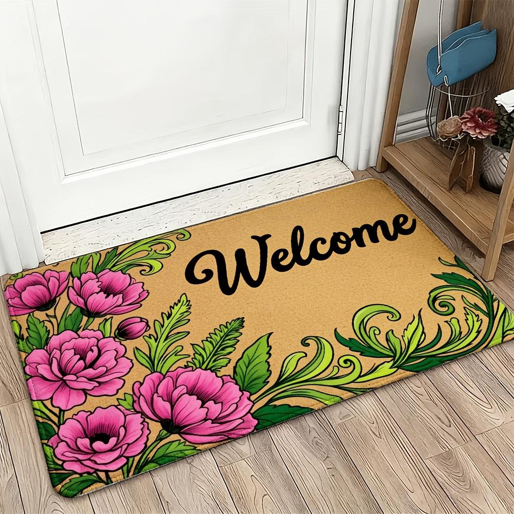 Large Floral Welcome Doormat Rug for Front Door Home Decor Entryway Mat Botanical Design Indoor Outdoor Entrance Mat 40x60cm