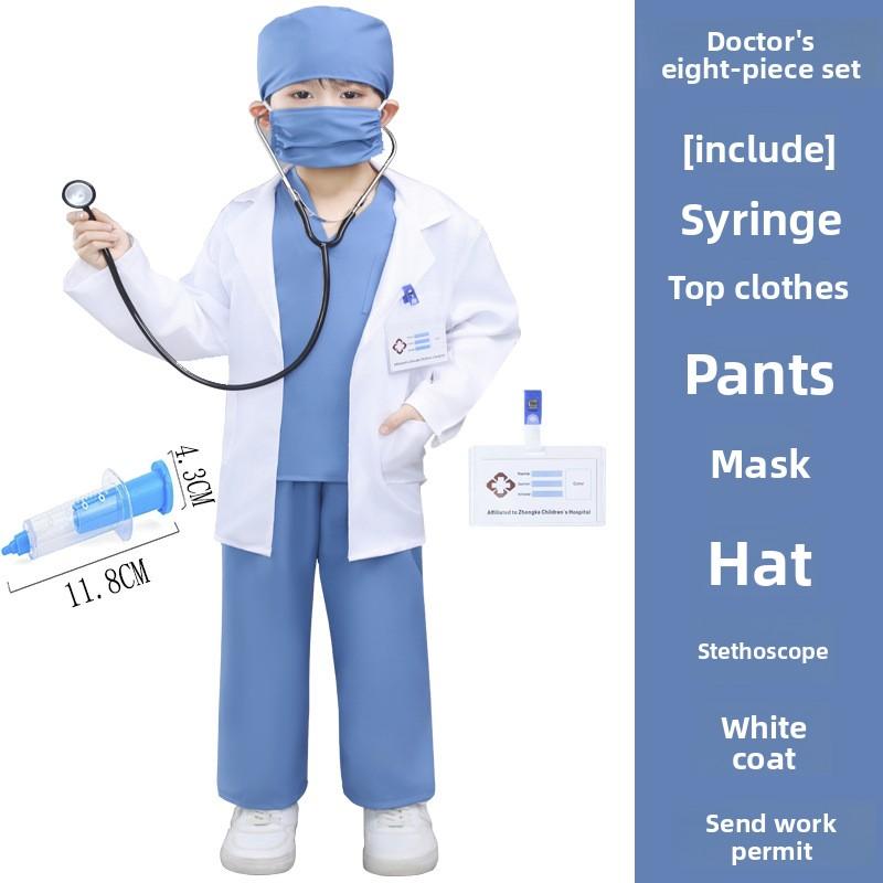 Kids Doctor Nurse Costume Set Role Play Pretend Play Preschool White Coat Outfit