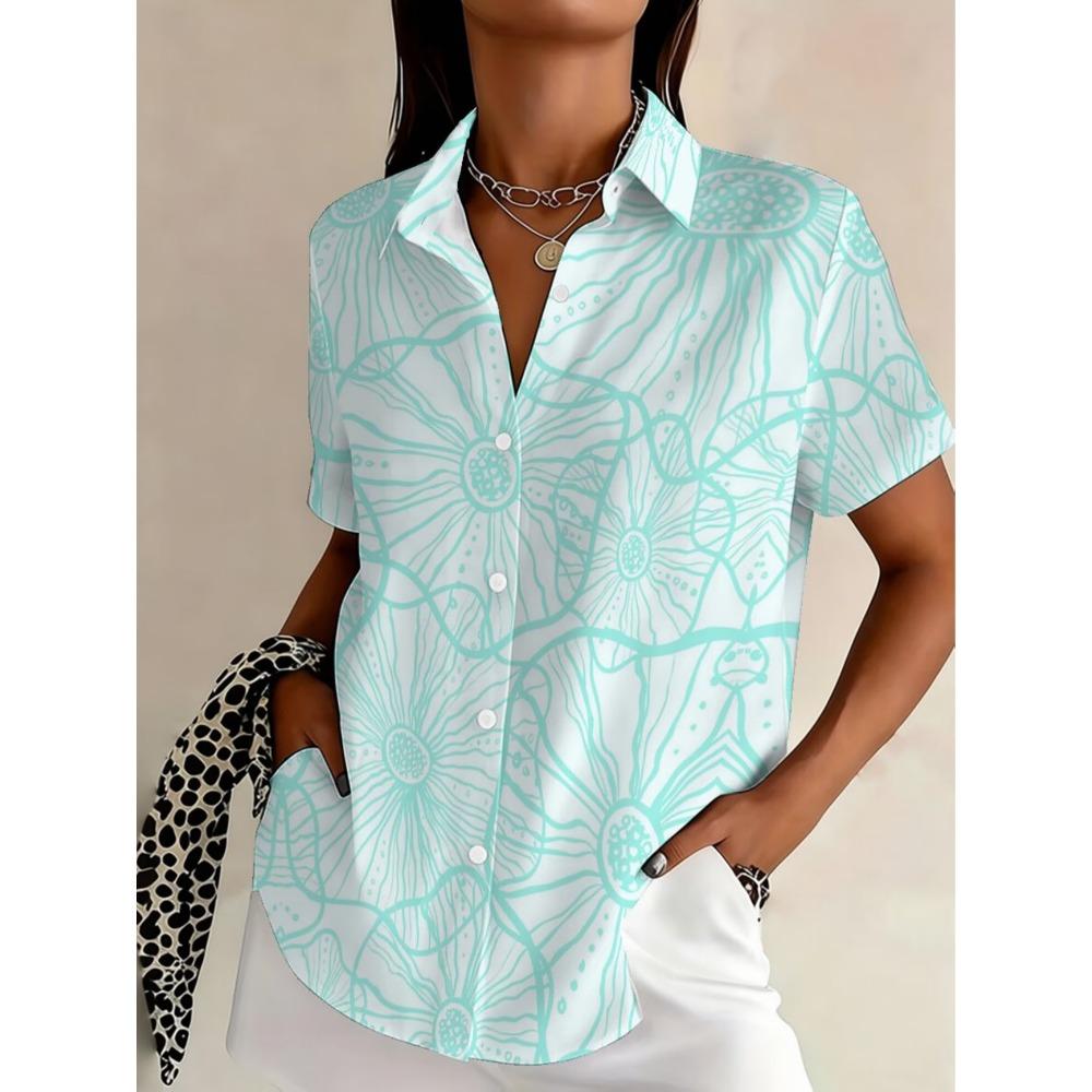 Camisa Minimalista de Verano con Estampado Digital Floral Camisa de Botones Superior para Vacaciones en la Playa Hawaiana Camisa Casual para Mujer
