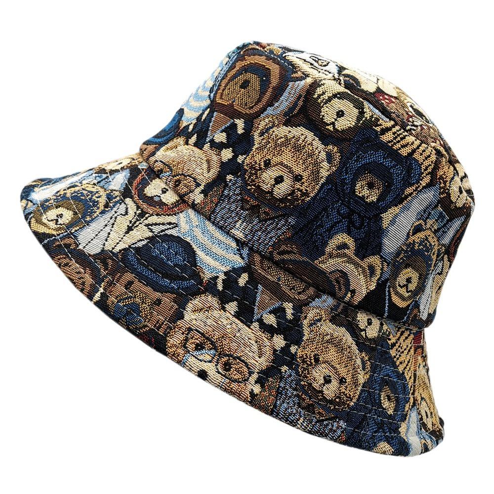 

Versatile Little Bear Fisherman Hat Jacquard Cotton Hemp Cloth Sun Protection Hat Foldable Face Covering Eaves Hat Summer