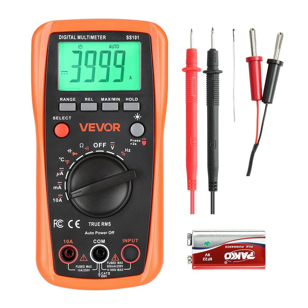 VEVOR Digital Multimeter, 4000-Count TRMS DC/AC Voltmeter Current Tester