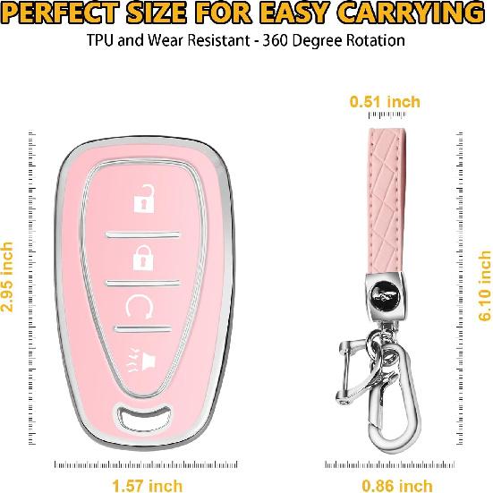 FT FUNTOR for Chevy Key Fob Cover,4 Buttons TPU Key Cover with Silver Edge,Compatible with Chevrolet Equinox Bolt Sonic Trax Blazer Trailblazer Cruze