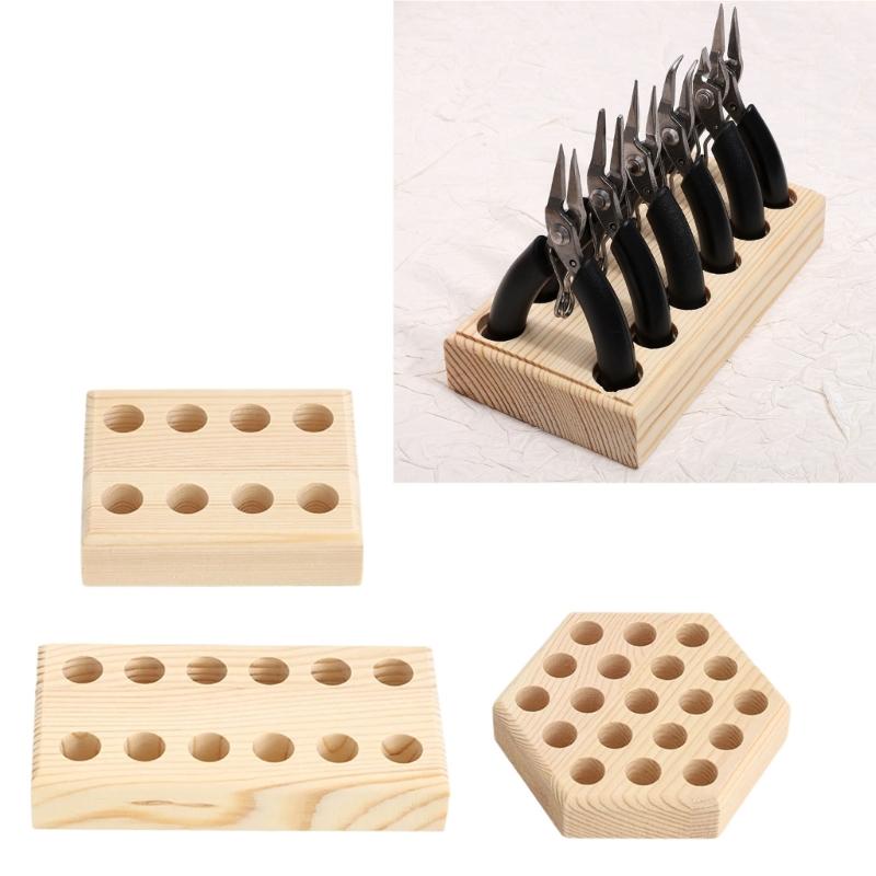Solid Wood Pliers Storage Rack For Workshop Tool 8/12/19Holes Sturdy Construction NonSlip Base Durability Wood Build