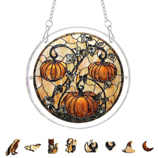 Halloween Acrylic Puzzle Decor, 2D Ghost Pumpkin Skeleton Hanging Sign, Faux Stained Glass Spooky Puzzle for Party Home Decor, Stress Relief Toy