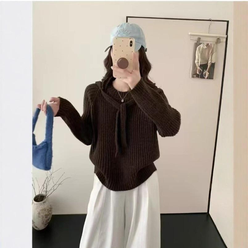 Women's Korean Style Hooded Knit Sweater - Loose, Versatile, Autumn/Winter Pullover
