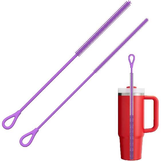 YOTIME Silicone Straw Cleaner Brush, 2Pcs Reble Straw Brush Extra Long for Cleaning Tumbler with Handle and Glass Metal Smoothie Straws, Non-slip