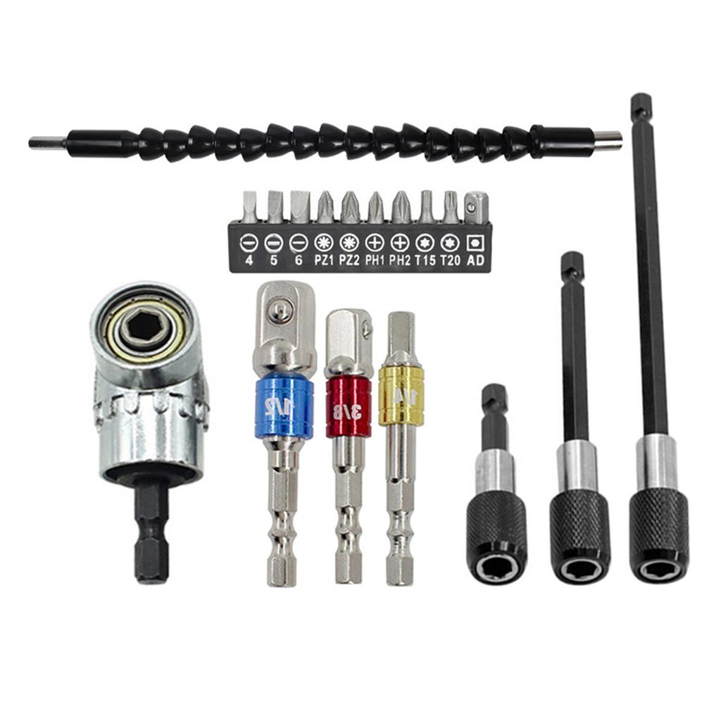 18Pcs Flexible Drill Bit Extension Set 105 Degrees Right Angle Drill Attachment Rotatable Joint Socket 1 4 3 8 1 2 Inch