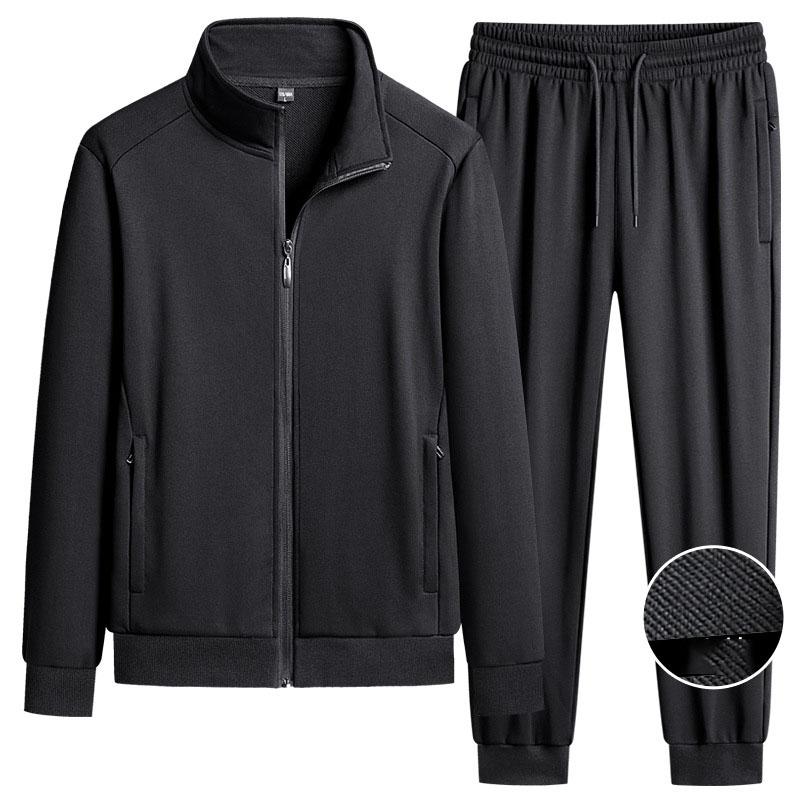 İlkbahar Sonbahar Saf Pamuk Yaka Açık Spor Takım Seti İnce Günlük Egzersiz Erkek Sweatshirt Ceket Ve Pantolon Takımı İki Parça Set