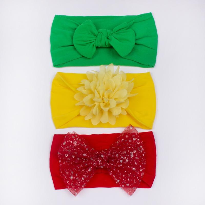 3Pcs new children's hair accessories, baby nylon bow does not hurt the skin, wide headscarf, baby headband.