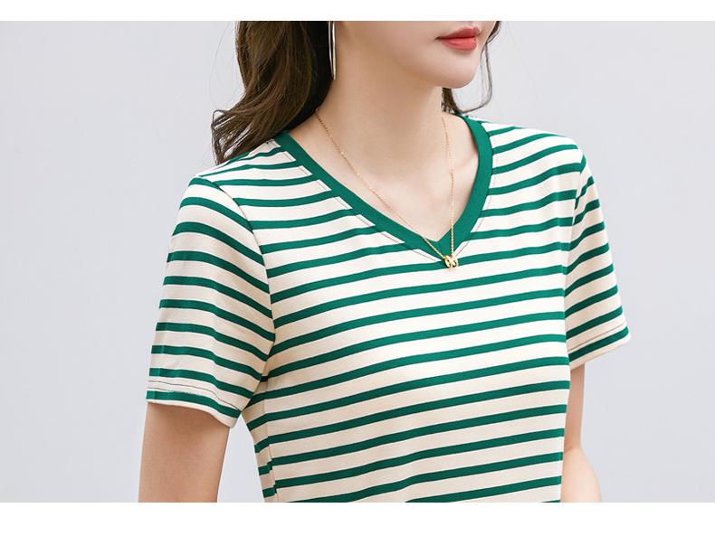 Striped Color Block V-Neck Retro Short Sleeve Women's Stylish Summer Top - New Arrival 