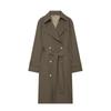 2025 Herbst Damen Langer Trenchcoat Revers mit Kerbe Zweireihig Gürtel Schmale Taille Britischer Stil Einfarbig Lässig