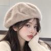 Soft Pumpkin Painter Cap Solid Color Plush Octagonal Cap Elegant Faux Mink Beret  Autumn