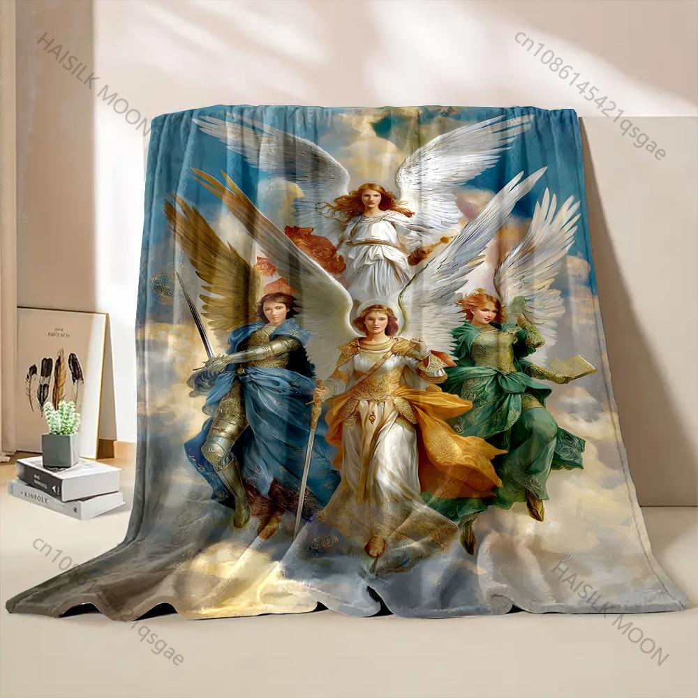 1PC Angels Warriors Standing On Clouds Print Blanket Warm Soft Fluffy Kids and Adult Sofa Bed Throw Blanket Travel Camping RV