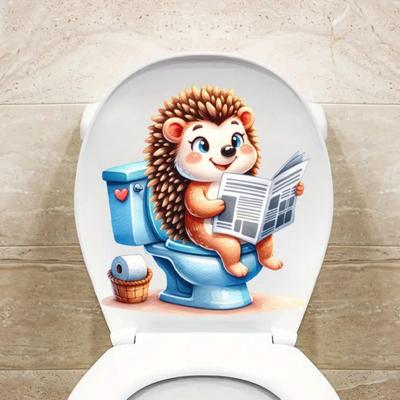 Cute Cartoon Small Animals Reading Newspaper Toilet Sticker Pvc Self-Adhesive Wallpaper Wall Sticker Decorative Sticker