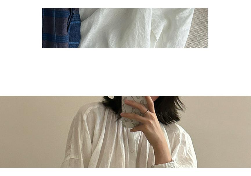 Spring/Summer 2026 Artistic Loose-Fit Plus Size Women's Linen Shirt with Pleated Stand Collar and Long Sleeves