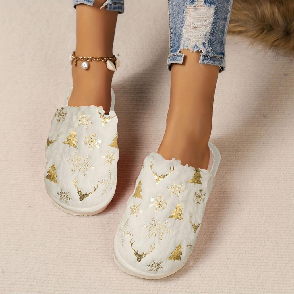 Women Christmas Slippers Cute Pattern Printed Cotton Slipper Indoor Warm Comfy Plush Winter Shoes For Womens Chanclas De Mujer