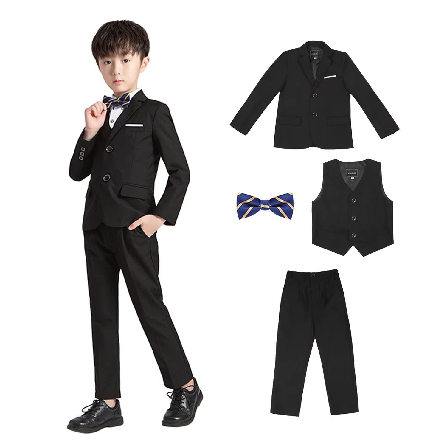 

WEEN CHARM Solid Color Long Sleeve Formal Wear for Entrance Sizes Kids Boys Suit, 4-Piece Set, Recitals, Weddings, Ceremonies, Graduations,
