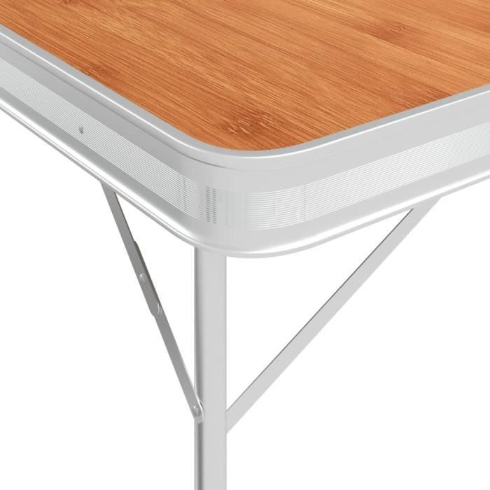 VidaXL Table de camping pliable avec 2 bancs Aluminium Marron