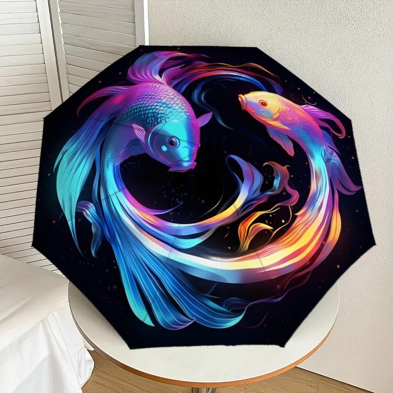 

1pc Colorful Koi Fish Yin Yang Umbrella with Plastic Handle,Suitable for All Seasons Home Travel Outdoor UmbrellaDD1064